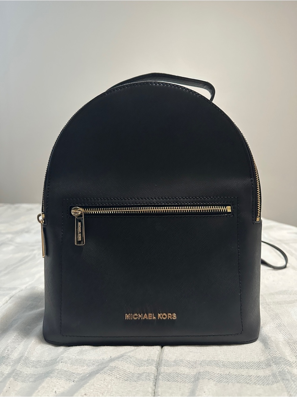 Michael Kors Black Saffiano Leather Dome Backpack with Gold Hardware